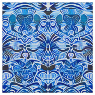 Tissu Motif Batik tribal en Indigo bleu et blanc