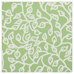 Tissu Motif blanc de feuille sur vert pomme pâle