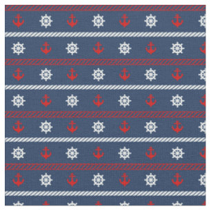 Tissu Motif blanc et bleu rouge d'océan