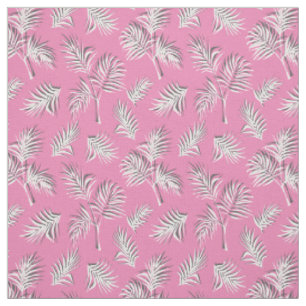 Tissu Motif blanc et rose feuille tropicale