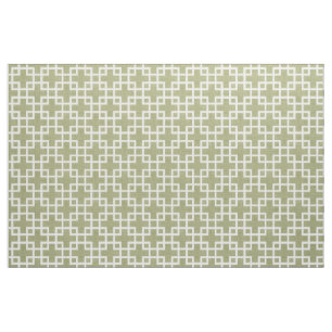 Tissu Motif blanc rétro chic Carré sur vert olive