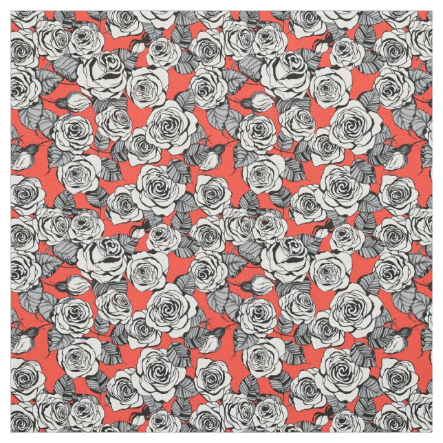 Tissu Motif blanc roses (Échantillon)