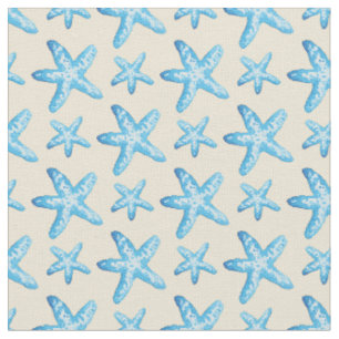 Tissu Motif bleu d'étoiles de mer d'aquarelle