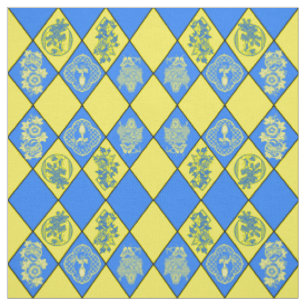 Tissu Motif bleu et jaune de Chinoiserie de diamant