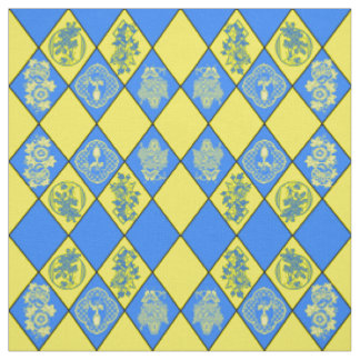 Tissu Motif bleu et jaune de Chinoiserie de diamant