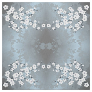 Tissu Motif bleu gris blanc floral cerise fleurs