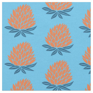 Tissu Motif bleu orange Lotus Nénuphar