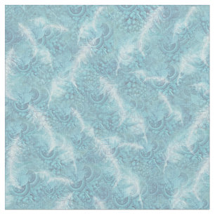 Tissu Motif bleu pâle/vert Répéter et plumes blanches