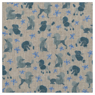 Tissu Motif bleu-vert de caniche sur un arrière - plan