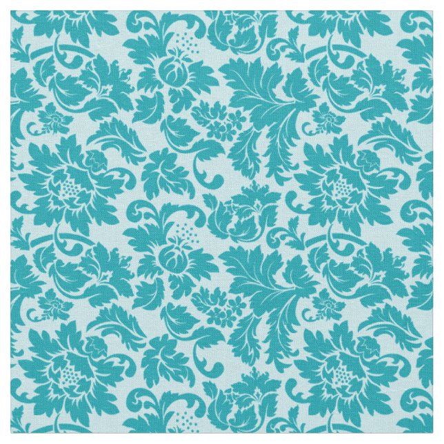 Tissu Motif bleu vert Floral Damask (Fermer)