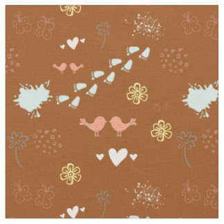 Tissu Motif brun rétro d'oiseaux, de points, de pieds