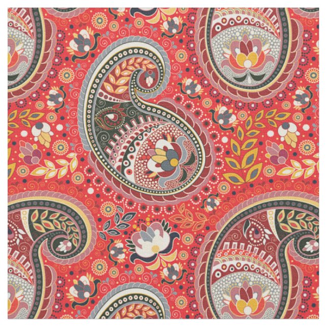 Tissu - motif cachemire rouge (Fermer)