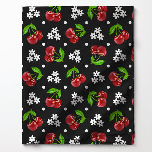 Tissu Motif Cerise à pois floraux sur fond Charbon