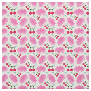 Tissu Motif Cerise Floral Rose Clair   Mignon Kawaii