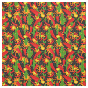 Tissu Motif Chili Peppers, Cactus et Flames