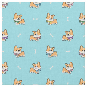 Tissu Motif chiot Corgi mignonne Bleu avec os de chien