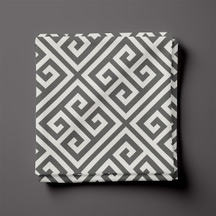 Tissu Motif Clé Grec Gris Charbon
