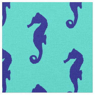 Tissu Motif côtier d'hippocampe bleu de turquoise