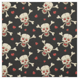 Tissu Motif crâne avec coeur