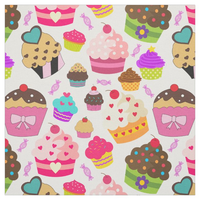 Tissu Motif Cute Cupcake (Échantillon)