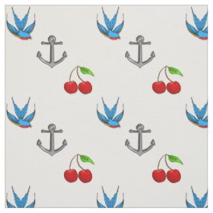 Tissu Motif d'Ancre de cerise d'oiseau bleu des années