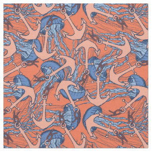 Tissu Motif d'Ancre et de méduses