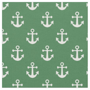 Tissu Motif d'Ancres nautiques vert et blanc