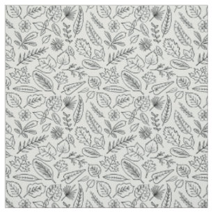 Tissu Motif d'art de ligne de feuilles d'automne - Minus