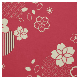 Tissu motif d'Asie rouge aux fleurs de printemps