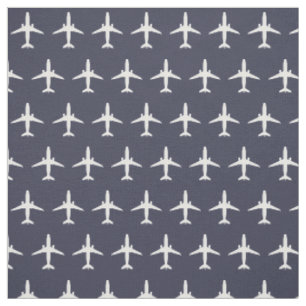 Tissu Motif d'avion à réaction blanc E175 sur Navy Blu