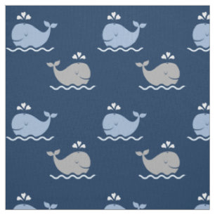 Tissu Motif de baleines marines bleu et gris