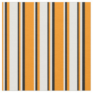 Tissu Motif de bandes orange foncé, blanche et noire