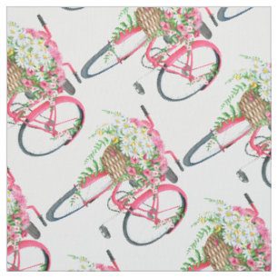 Tissu Motif de bicyclette rose rétro Panier