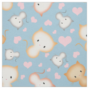 Tissu Motif de chatons mignons et de cœurs