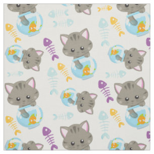 Tissu Motif De Chats, Chats Mignons, Chatons, Poisson