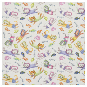 Tissu Motif de chats de plongée à l'air d'aquarelle