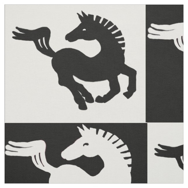 Tissu Motif de chevaux noirs et blancs (Échantillon)