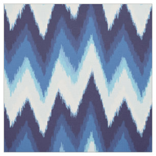 Tissu Motif de chevron tribal chic bleu et blanc ikat