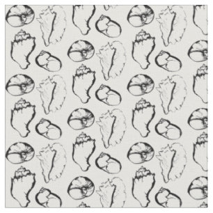 Tissu Motif de coquillages illustrés noir et blanc