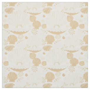 Tissu Motif de coquillages légers sur blanc