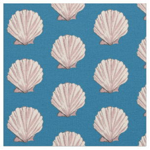 Tissu Motif de coquille de pétoncle rose et bleu