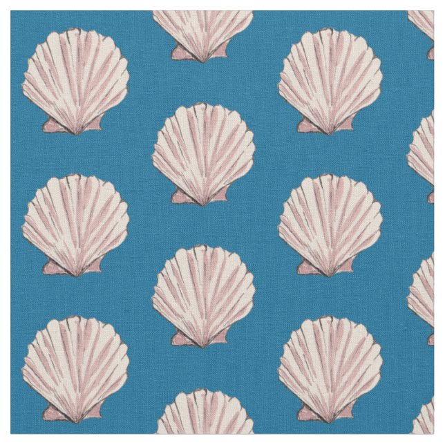 Tissu Motif de coquille de pétoncle rose et bleu (Fermer)