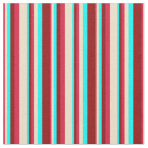 Tissu Motif de Crimson, Tan, Aqua et Dark Red Stripes