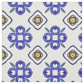 Tissu Motif de Damas florales jaune, vert et bleu