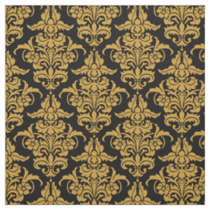 Tissu Motif de damassé - brun d'or sur le noir