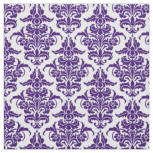 Tissu Motif de damassé - Deep Purple sur le blanc