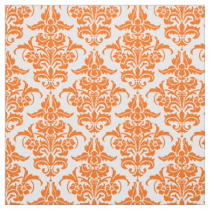 Tissu Motif de damassé - orange sur le blanc