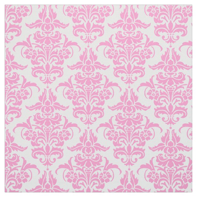 Tissu Motif de damassé - rose sur le blanc (Échantillon)