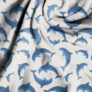 Tissu Motif de dauphins bleus sautant sur fond gris