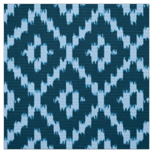 Tissu Motif de diamant d'Ikat - indigo et bleu glacier